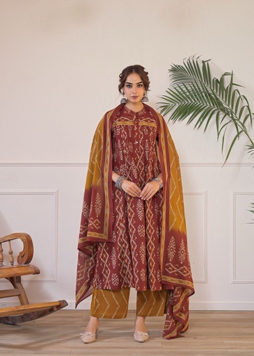 Ikkat Cotton Kurti Sets 5043 MAROON