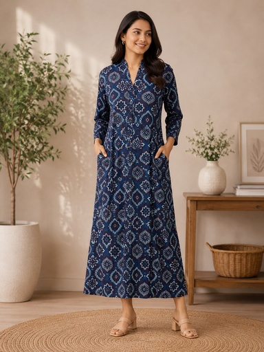 Ajrakh Modal Silk Aline Kurti 5053