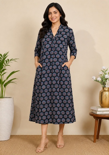 Ajrakh Modal Silk Aline Kurti 5053