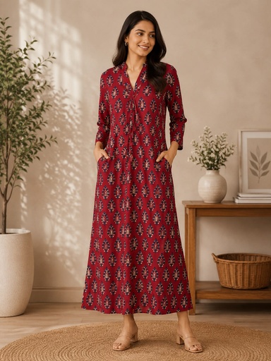 Ajrakh Modal Silk Aline Kurti 5053