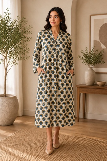 Ajrakh Modal Silk Aline Kurti 5053