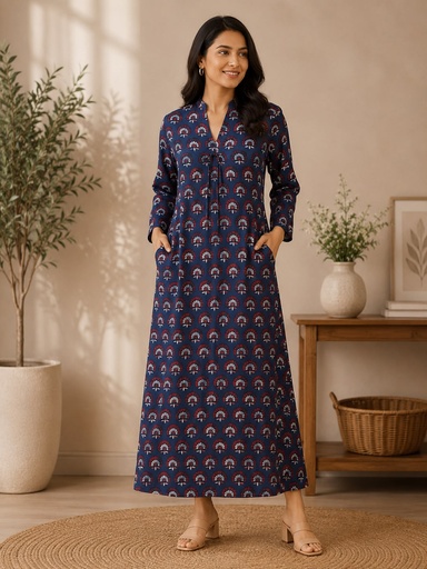 Ajrakh Modal Silk Aline Kurti 5053
