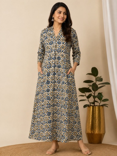 Ajrakh Modal Silk Aline Kurti 5053