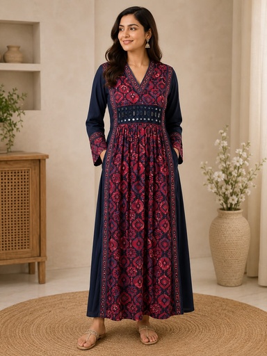 Ajrakh Modal Silk Aline Kurti 5053