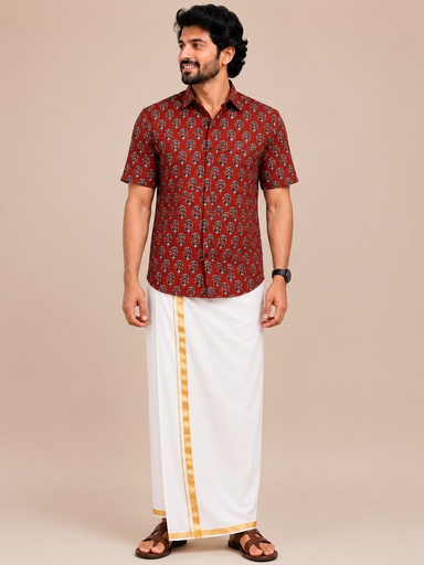 [SHVL1950] Ajrakh Cotton Mens Shirt 5049