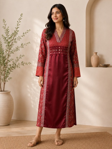 Ajrakh Mashru Silk Kurti 5053