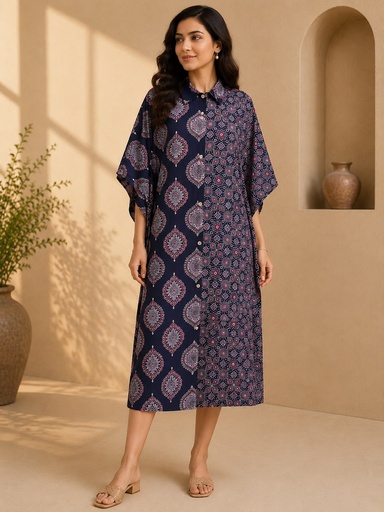 Ajrakh Kaftan Style Cotton Dress 4802