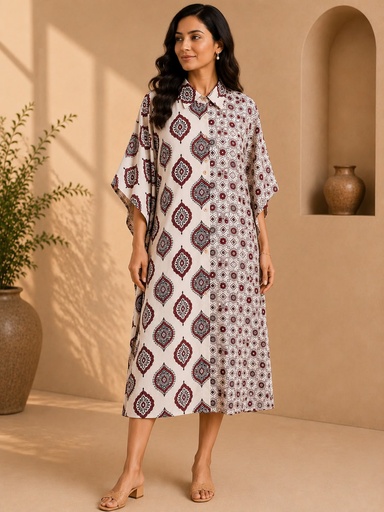 Ajrakh Kaftan Style Cotton Dress 4802