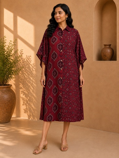 Ajrakh Kaftan Style Cotton Dress 4802