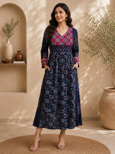 Ajrakh Cotton Aline Kurti 5029