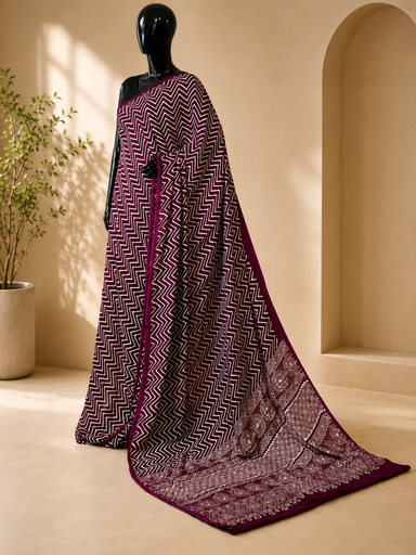 [SAKN2750] Ajrakh Semi Modal Silk Sarees 5018