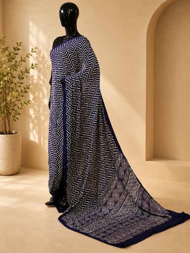 [SAKN2750] Ajrakh Semi Modal Silk Sarees 5018