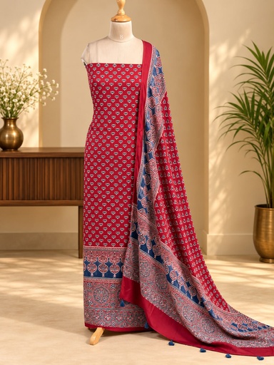 [SUMLK4650]  Ajrakh Modal Top and Dupatta Sets 5012