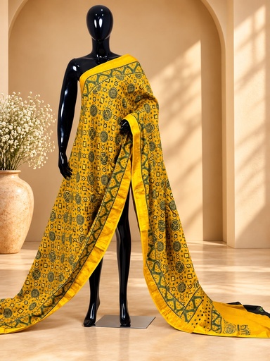 [SAVK6950] Ajrakh Maheshwari Silk Sarees 5028