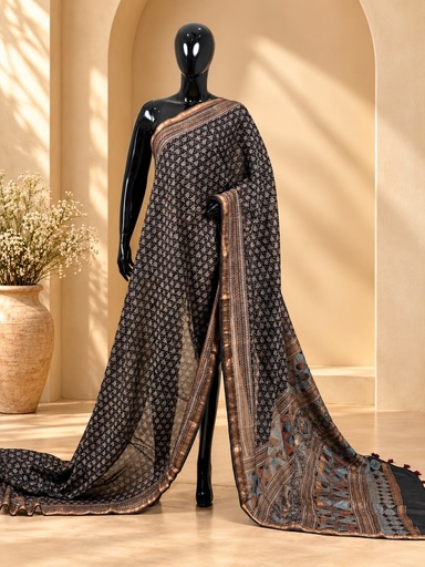 [SAVK6950] Ajrakh Maheshwari Silk Sarees 5028