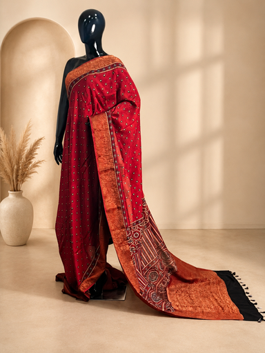 [SARZ11500] Ajrakh Chanderi Sarees 5014