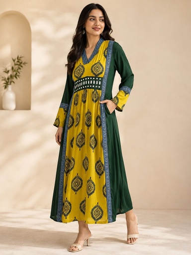 Ajrakh Modal Silk Aline Kurti 5053