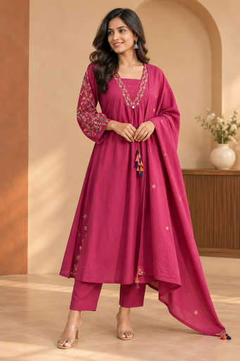 Premium Embroidered Cotton kurti sets 5043
