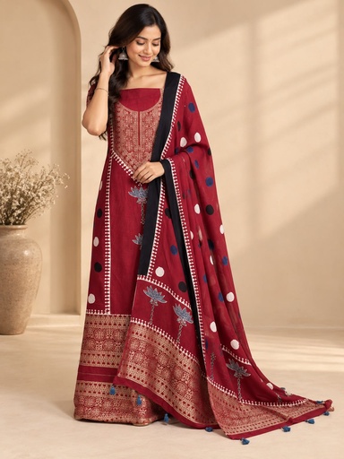 [SUMLK5450] Ajrakh Dola Silk Suit Sets 5048