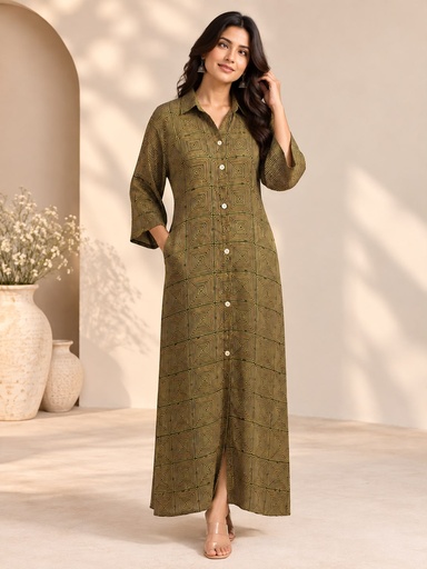 [KUVK4450] Ajrakh Modal Kaftan Style Dress 4803