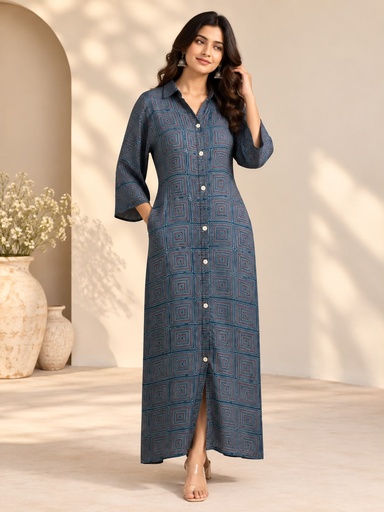 [KUVK4450] Ajrakh Modal Kaftan Style Dress 4803