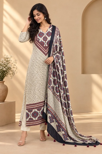 Ajrakh Modal Kurti Dupatta Set 5012