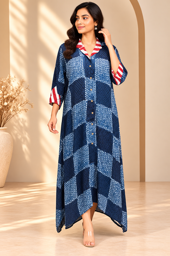 Ajrakh Modal Shirt Style Kurti 4803